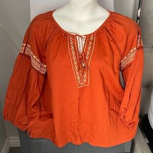 Encuentro Terracotta Embroidered Peasant Blouse